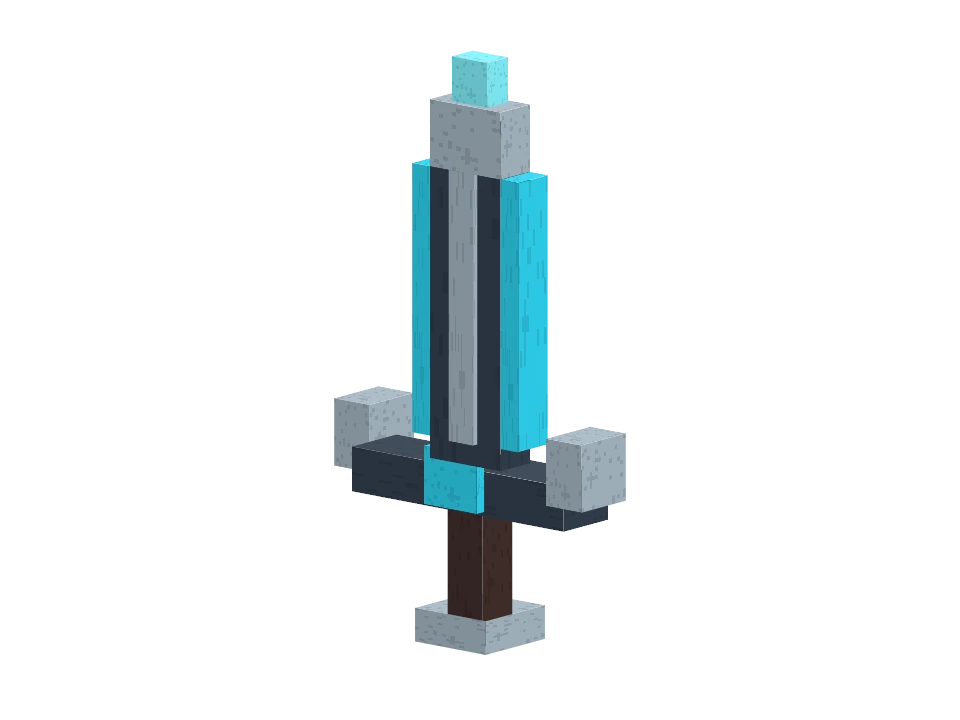 Dark steel through the center; diamond-blue edges. The Forge's signature blade.
